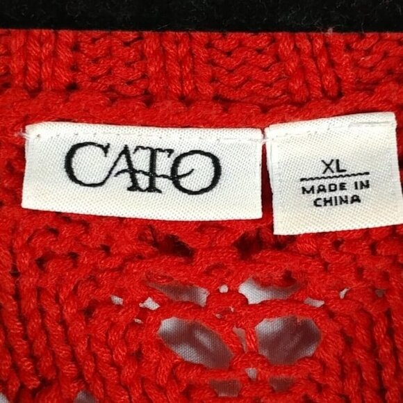 Cato Women's Orange Short Sleeved Semi Turtleneck Crochet Ribbed Sweater Size XL - Picture 3 of 8